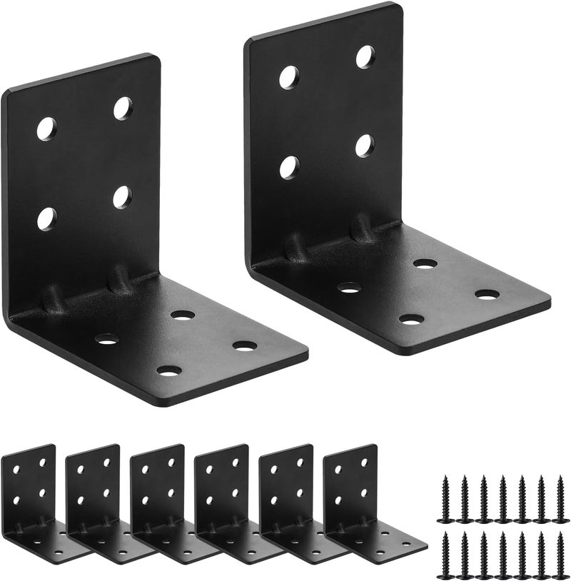 MOZCORN 8 PCS Heavy Duty Steel Corner Brackets, 4"x4"x3" 90 Degree L Right Angle Bracket, DIY L Shelf Brackets, Metal Joint Timber Connector Support for Wood Shelves, Furniture - Image 1